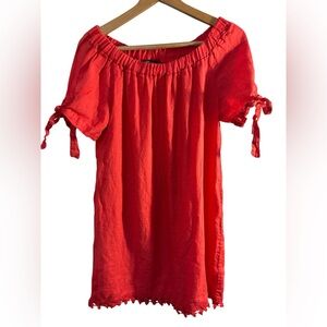 Lungo L'arno Red Melon 💯 Linen Dress S Lagenlook Made in Italy Capri Vacation